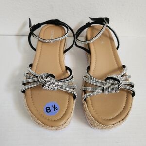 Top moda Knotted Rhinestone Wedge Sandals Bling Bling Platform Size 8,5